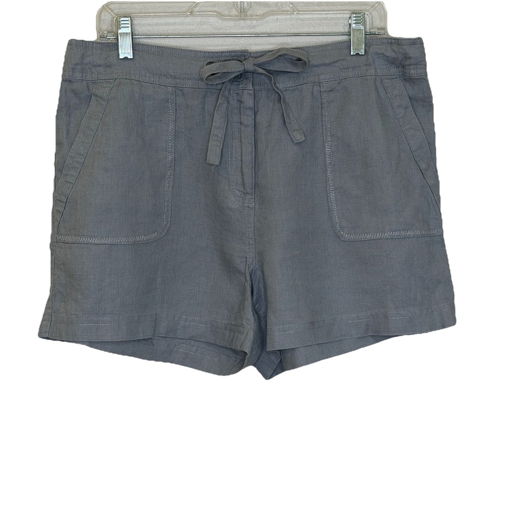 St. Tropez Chino Shorts Womens‎ Size 12 Gray 100% Linen Drawstring Resort Cruise